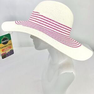Miracle Gro Cream / Pink Stripe UPF 30+ Garden Beach Hat NEW with Tags